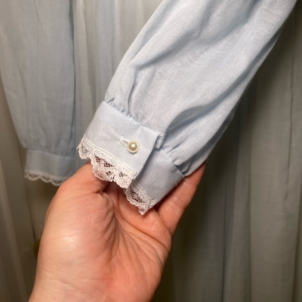 EUC True Vintage 1970s Pastel Pale Blue Gunne Sax Dress Lace Trim Pearl Buttons - Picture 4 of 13